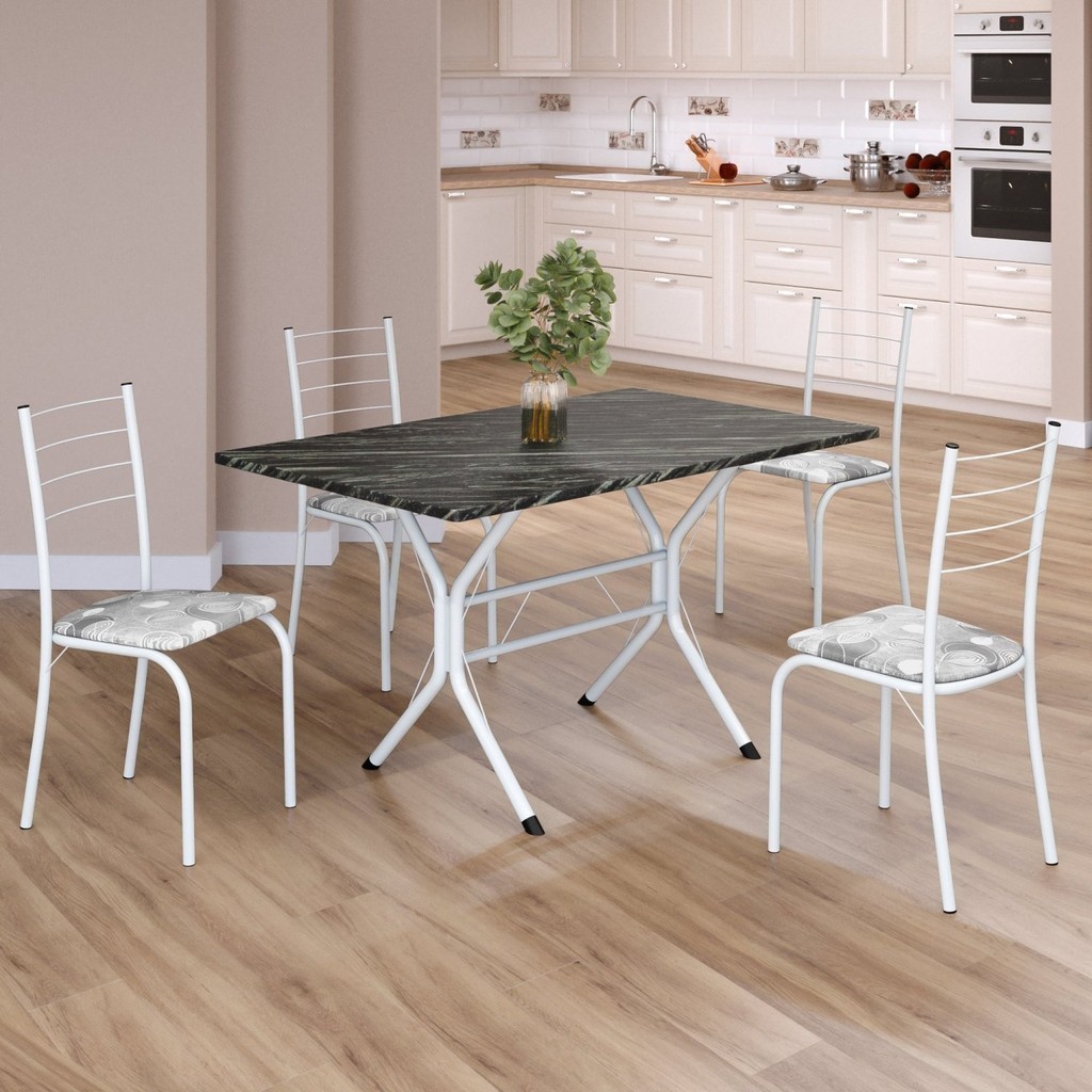 Conjunto Sala de Jantar Mesa Retangular 100x60cm Tampo Madeira Mdp Ardósia Indiana 4 Cadeiras Rio Paraopeba/Branco - Home & Living