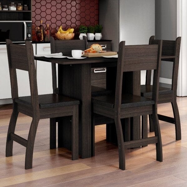 Conjunto Mesa 108x67,5cm 4 Cadeiras Milano  Amêndoa/Preto - Home & Living