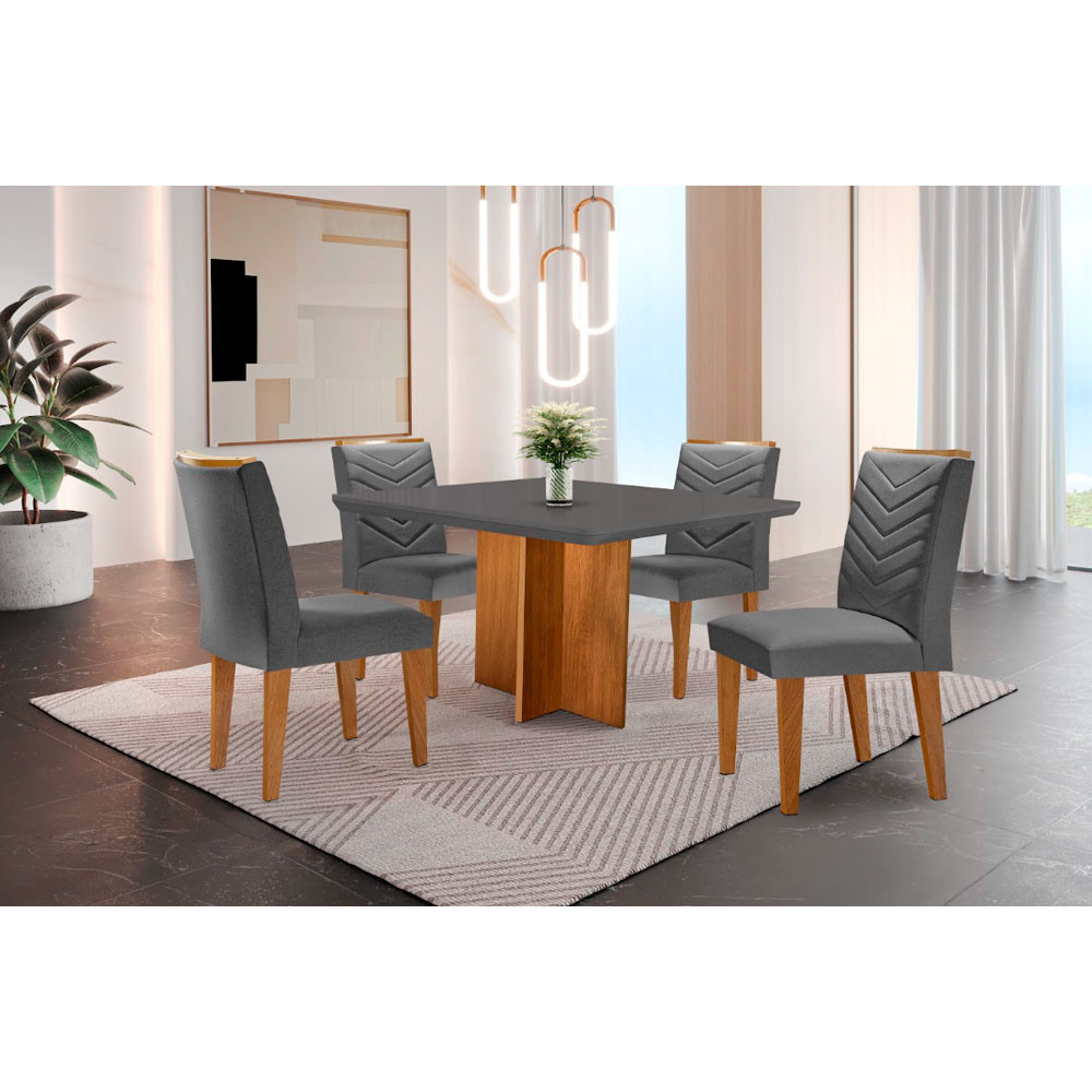 Conjunto Sala de Jantar Mesa Olímpia 90cm Tampo em MDF Canto Copo e 4 Cadeiras Liz Moderna em Oferta na Shopee