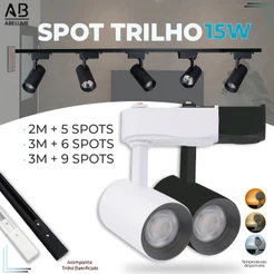 Trilho Spot LED para trilho + Trilho + Conector Preto e Branco 15W 360° |Luz Branca, Neutra e Amarela | Bivolt 110V-220V