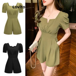 Lovito Elegante Macacão Feminino Liso Plissado L71ED203 (Multicolorido)