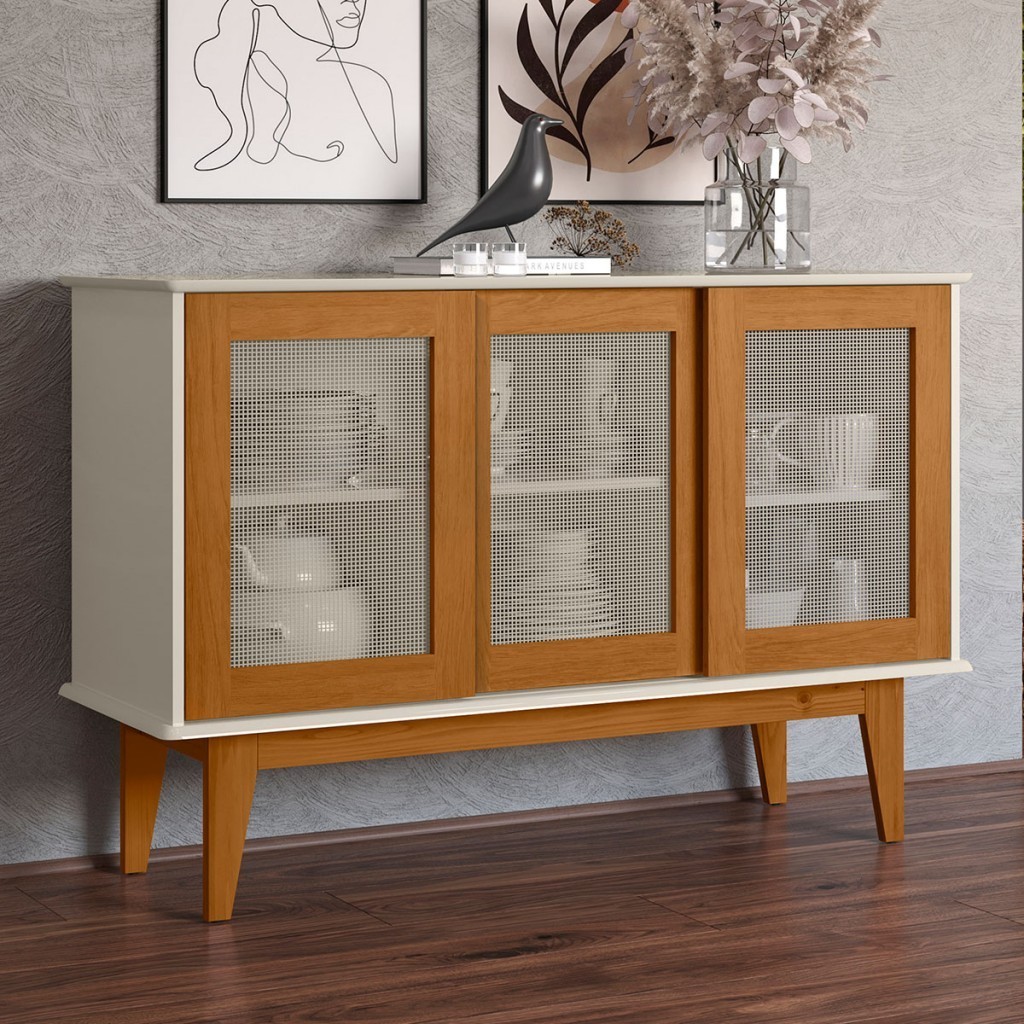 Balcão Buffet Detroit 3 Portas 3 Prateleiras Off White/Nature - Tebarrot em Oferta na Shopee