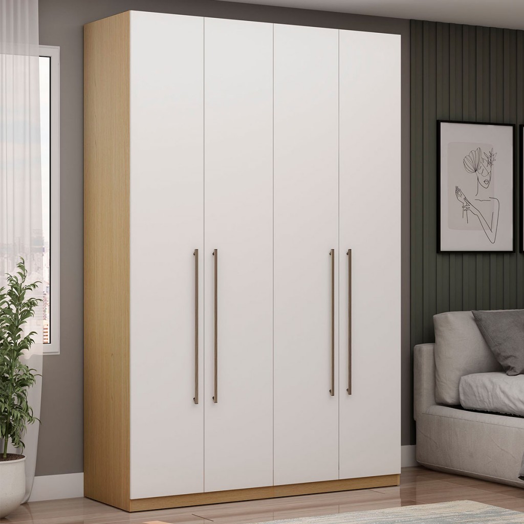 Guarda-Roupa Solteiro Infinity 4 Portas 3 Gavetas Savana/Branco - Genialflex em Oferta na Shopee
