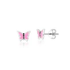 Brinco infantil prata 925 borboleta rosa