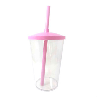 Copo de Plástico com Tampa e Canudo 300ml - Rosa Claro - 1 unidade - Rizzo em Oferta na Shopee