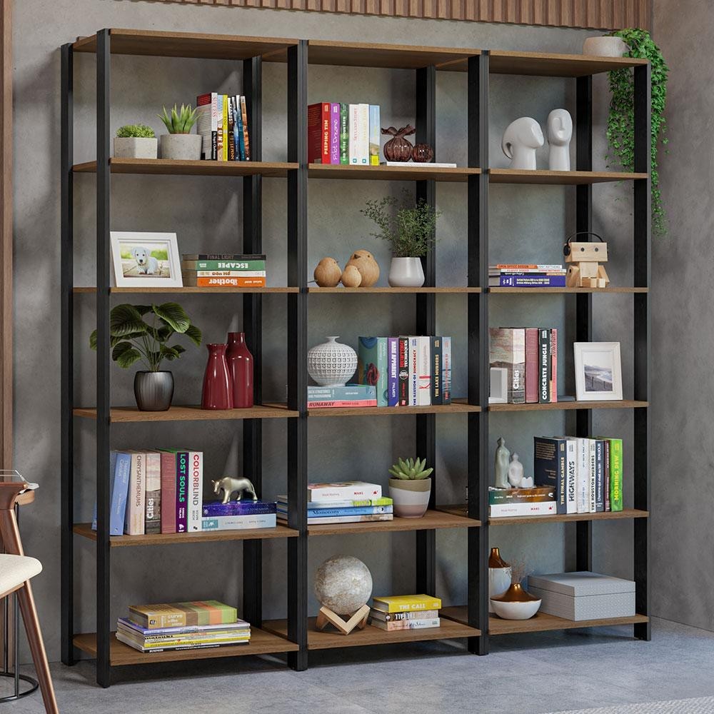 Estante Armário Multiuso para Livros 177cm Rustic/Preto Madesa em Oferta na Shopee