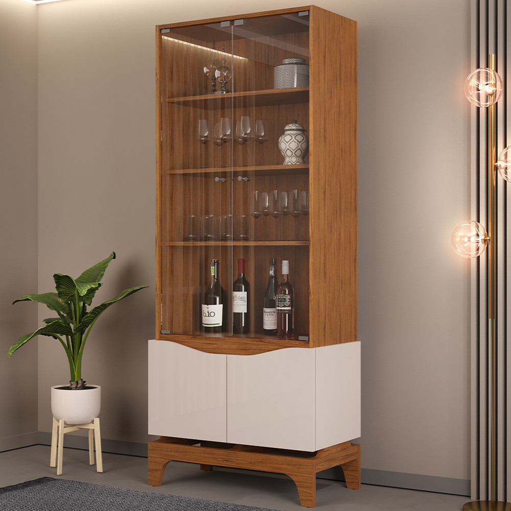 Cristaleira Para Sala de Jantar Bar Adega 2 Portas Clarice D05 Freijó Off White - Lyam Decor em Oferta na Shopee