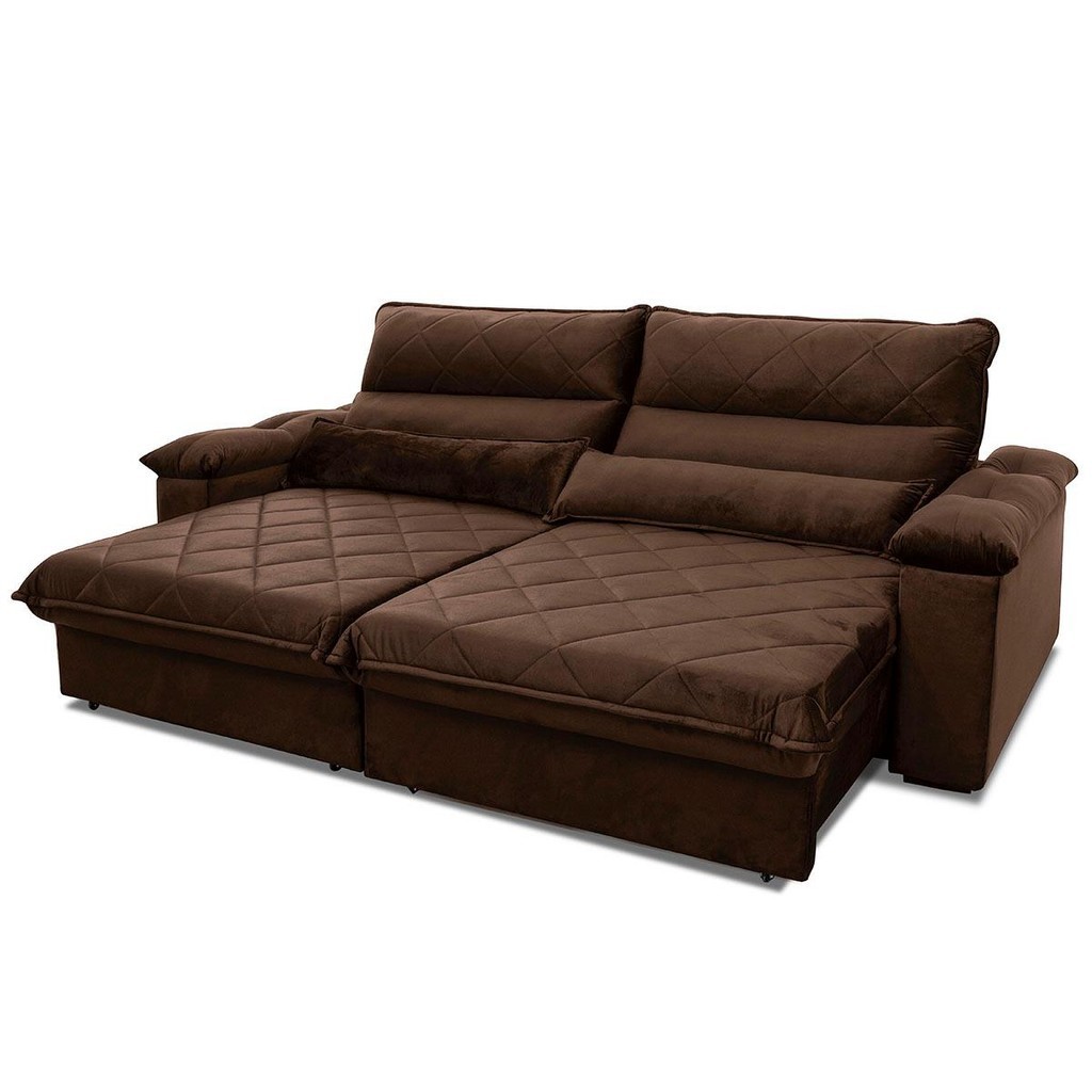Sofá Retrátil Reclinável Grécia 2,70m Suede Velut Marrom  Molas no Assento - King House