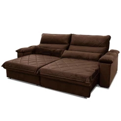 Sofá Retrátil Reclinável Grécia 2,70m Suede Velut Marrom Molas no Assento - King House