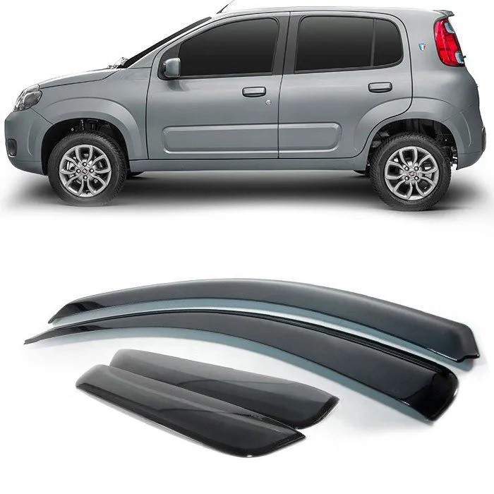 Calha De Chuva Fumê Jg Completo Para O Fiat Novo Uno - Ano De Aplicação 2010 À 2018 - 4 Portas