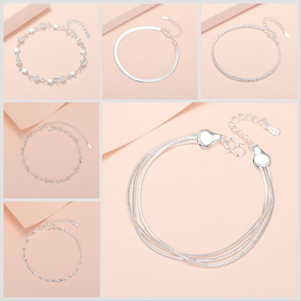 50 modelo Pulseira em Prata 925 com Diferentes Pingentes mulheres charme bracelete jóias em Oferta na Shopee