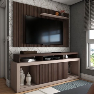 Rack com Painel para TV Até 65 Polegadas Columbia Ripado 2 Portas Ebano/Off White - Panorama Móveis em Oferta na Shopee