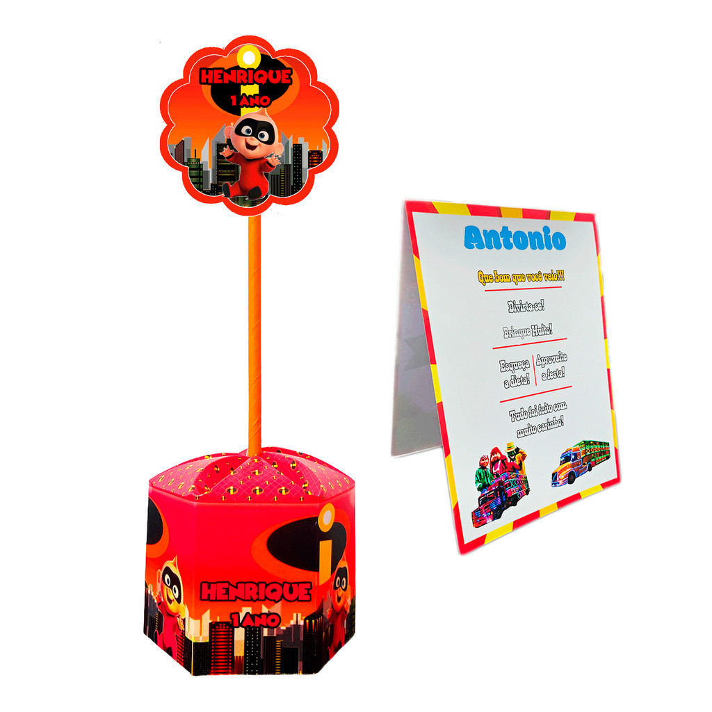 Kit 6 Plaquinhas + Centro De Mesa Sextavado Personalizado