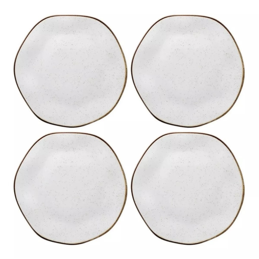 Kit Jogo 4 Pratos Rasos Oxford Ryo Maresia Porcelana 27,5 cm