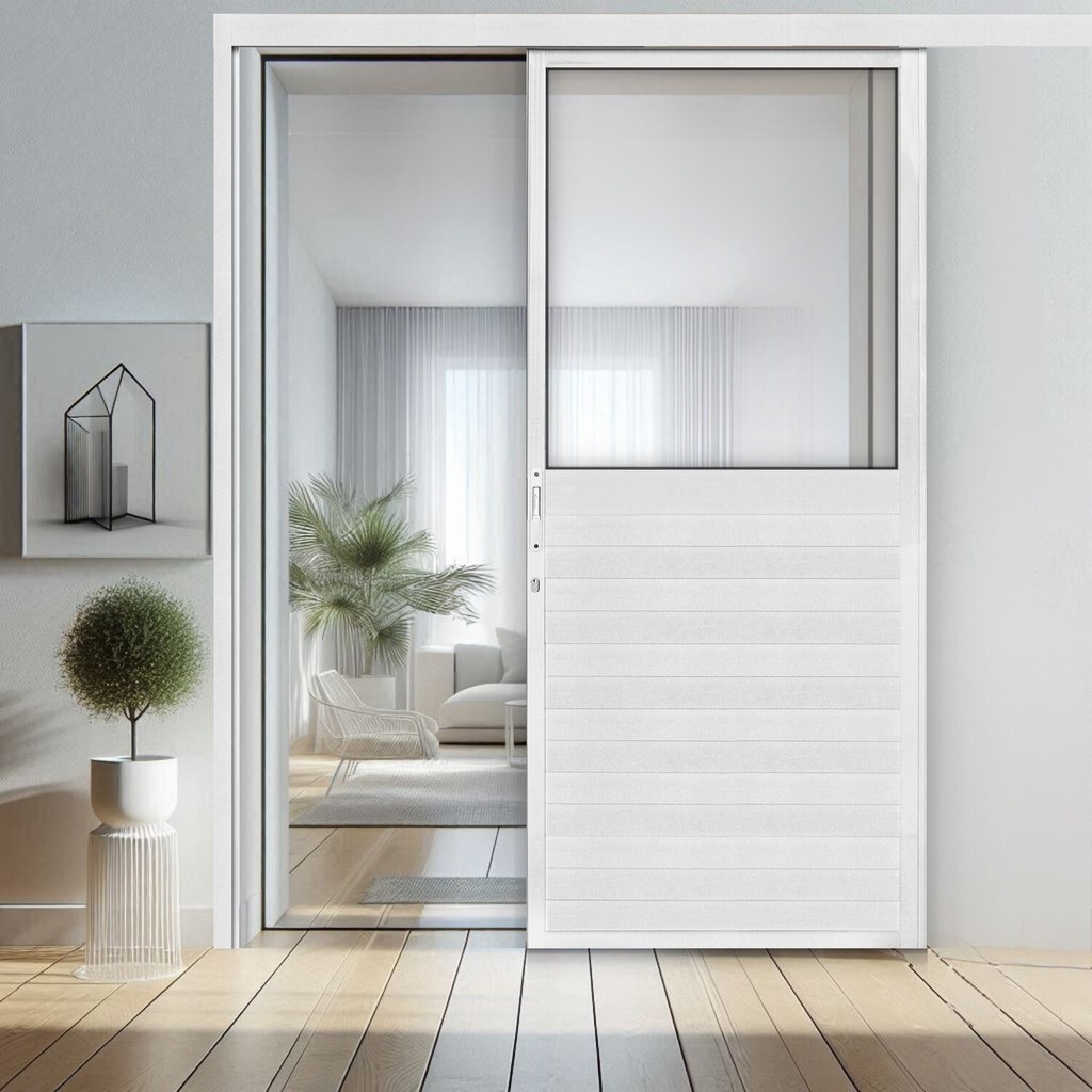 Porta de Correr Lambri de Aluminio 215x90cm com Vidro Mini Borel em Oferta na Shopee