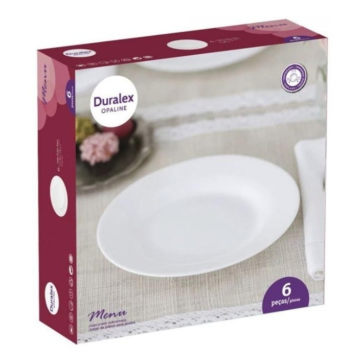 Kit 6 Pratos Sobremesa Liso Raso Vidro Duralex Branco 19cm
