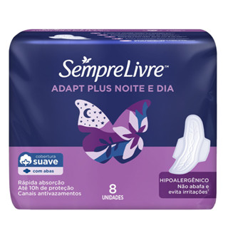 Absorvente Sempre Livre Noturno Toque Suave Com Abas Com 8 Unidades em Oferta na Shopee