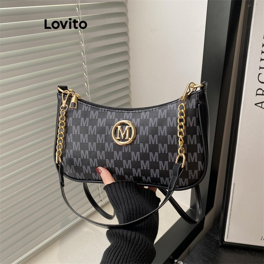 Lovito Casual logotipo de Metal liso pequena bolsa de ombro para mulher LFA67053