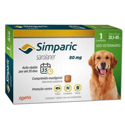 Antipulgas Simparic 80mg para Cachorros de 20 a 40kg com 1 comprimido em Oferta na Shopee