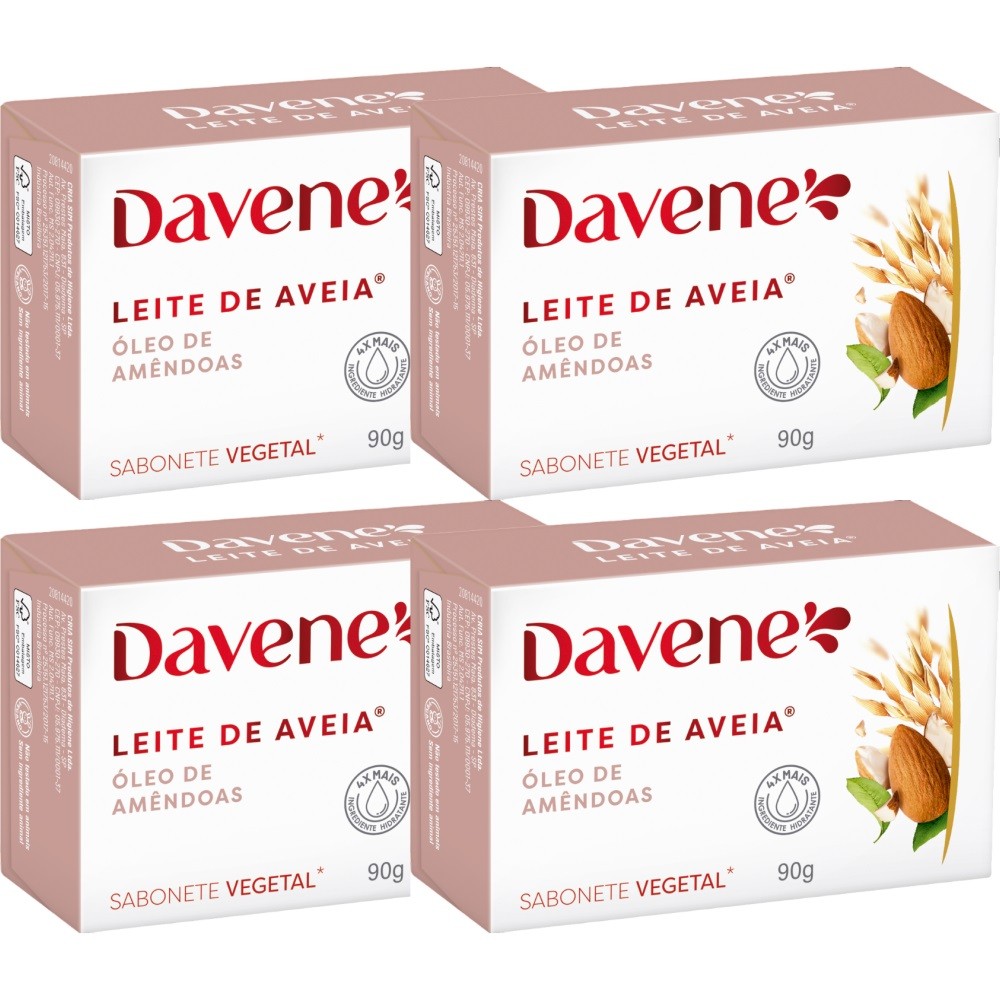 4UN Sabonete Vegetal Leite de Aveia Oleo Amendoas 90G Davene