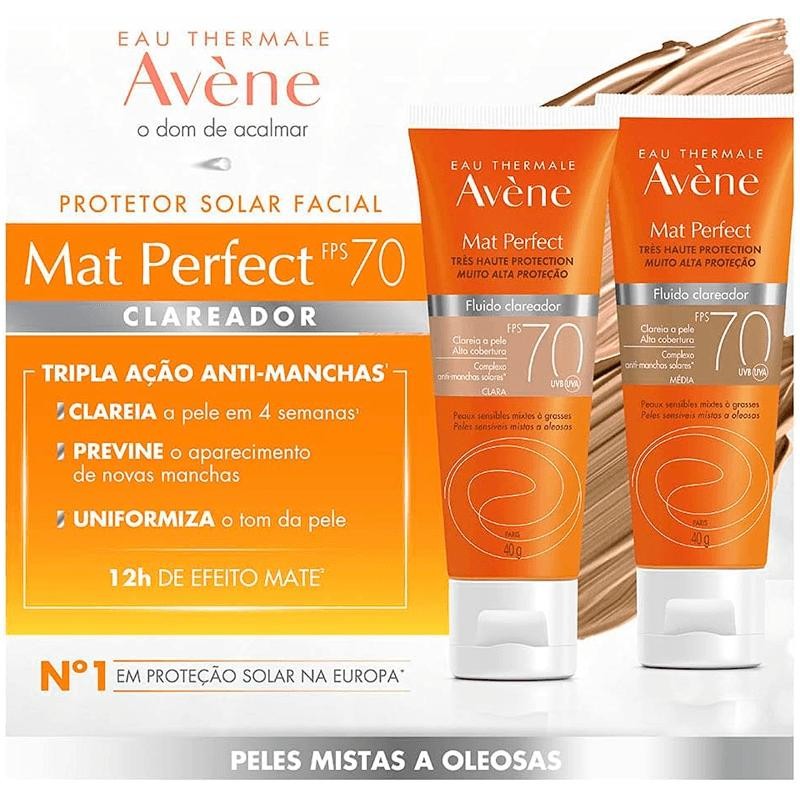 Protetor Solar Facial Avène Mat Perfect Fluido Clareador Cor Média FPS70 40g