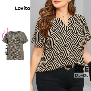 Lovito Blusa Curva Plus Size Blusa Geométrica Elegante Para Mulheres LBL16674 em Oferta na Shopee