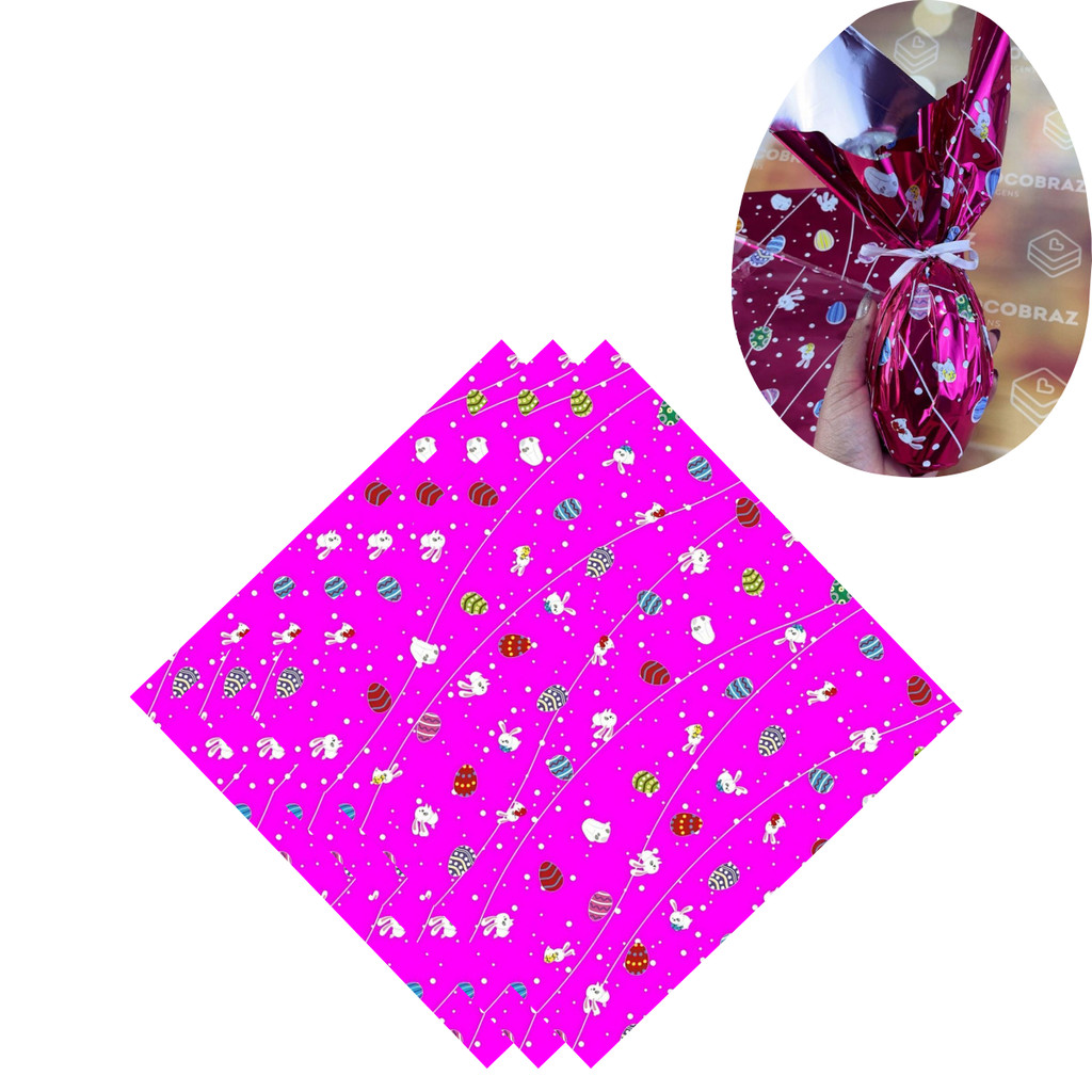 150 SACOS EXPRESS P/OVO DE PÁSCOA COELHOS PINK  OVO PÁSCOA 100G A 150G - 24X24 CM  INOVE - Stationery
