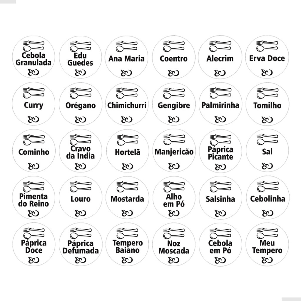 90 Etiquetas Para Temperos Adesivo Talheres Transparente 3x3 - Stationery