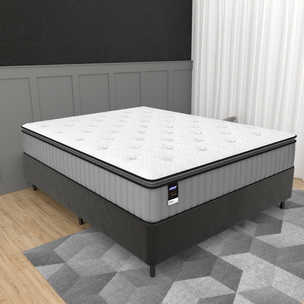 Cama Box Casal 138cm Colchão Molas Ensacadas Gazin Tower HF25 e Base 2CEN