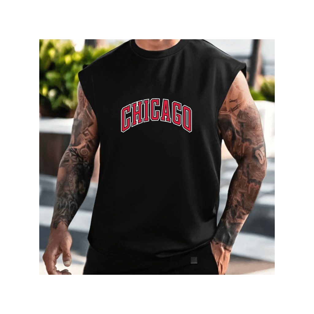 Camiseta Oversized Chicago Regata Streetwear Camisa Masculina Estilo Verão Praia Summer Blusa Algodão Academia Treino