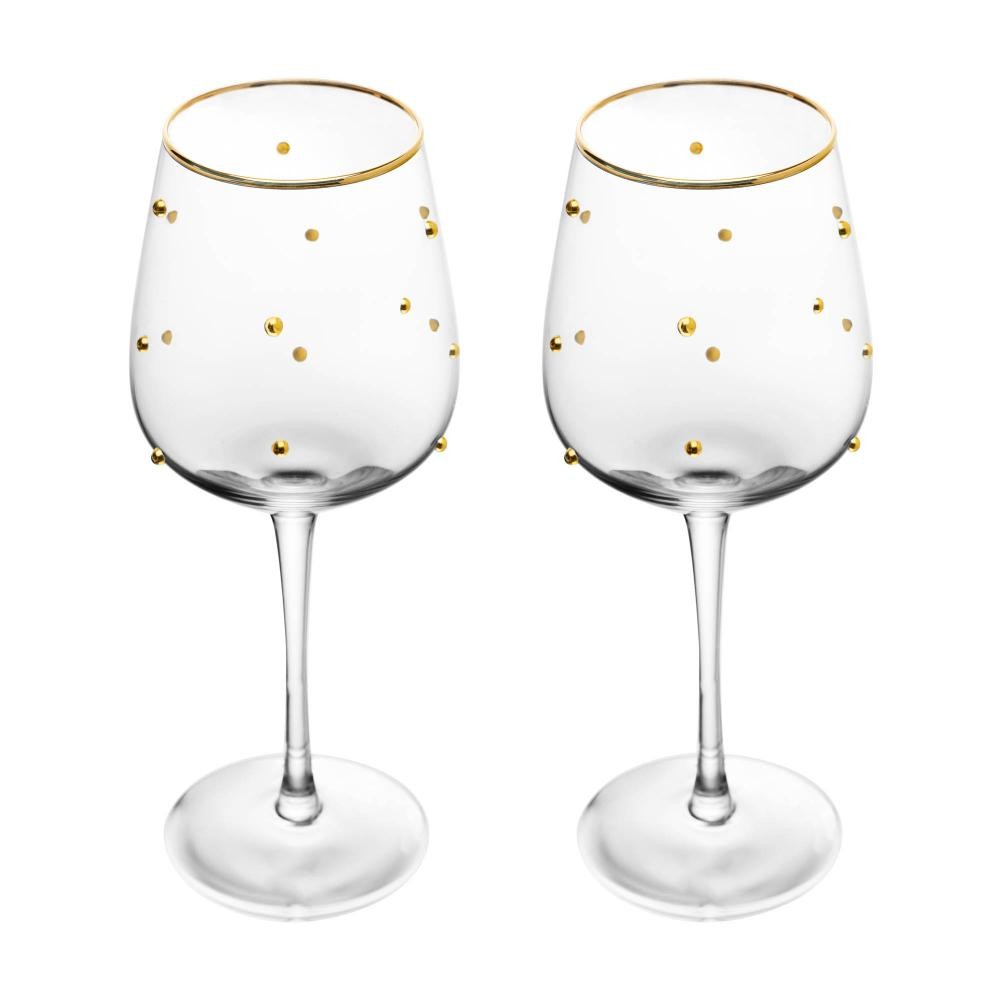 Jogo 2 Taças Para Vinhos Balls Fio De Ouro 350ml Vidro - Wolff