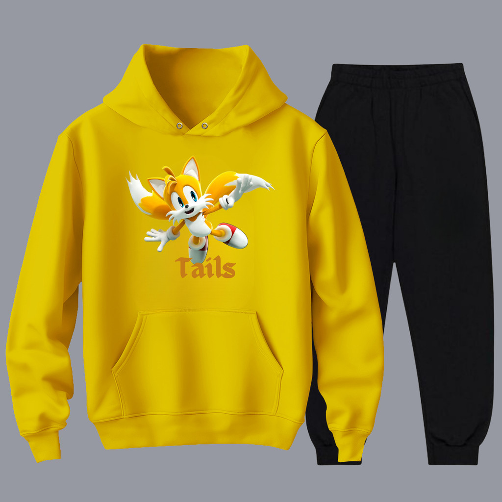 Conjunto Moletom Calça e Blusa Flanelado Meninos Tails Sonic Básico Liso Quentinho
