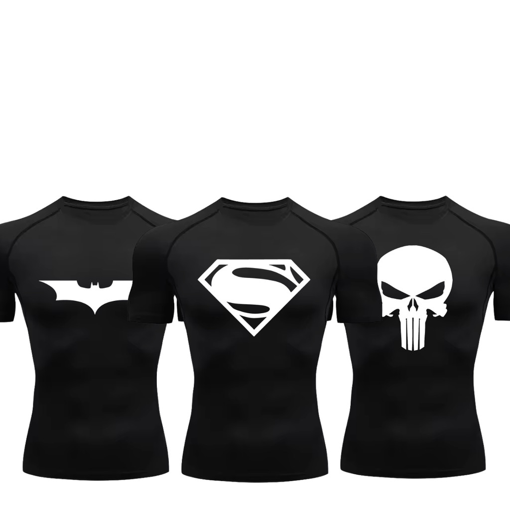 Kit 3 Camisetas Compressão Proteção Uv Estampada Tecido Gelado Segunda Pele Manga Curta Batman Super Homem Justiceiro em Oferta na Shopee