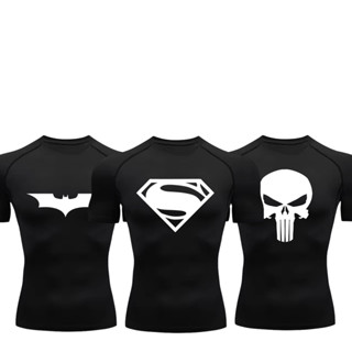 Kit 3 Camisetas Compressão Proteção Uv Estampada Tecido Gelado Segunda Pele Manga Curta Batman Super Homem Justiceiro em Oferta na Shopee