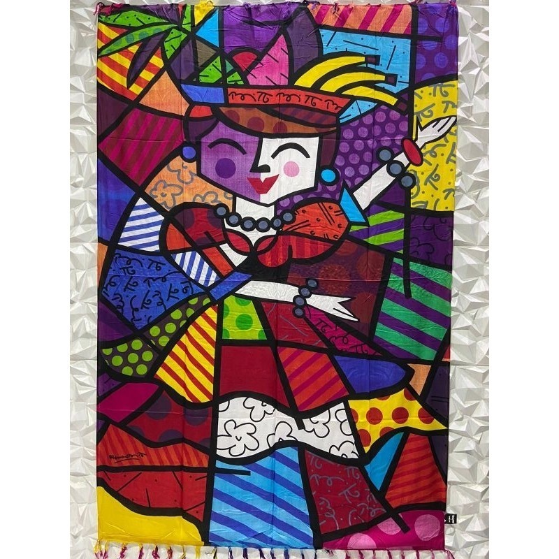 Canga De Praia Saída De Praia Feminina Unissex Tecido Em Viscose Desenho Romero Britto