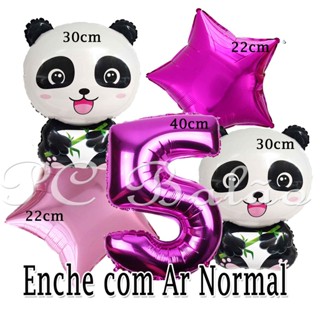 Kit 5 Balão Metalizado 2 URSO PANDA PEQUENO + N° 40CM PINK + ESTRELA 1 ROSA CLARO 1 PINK 22CM em Oferta na Shopee