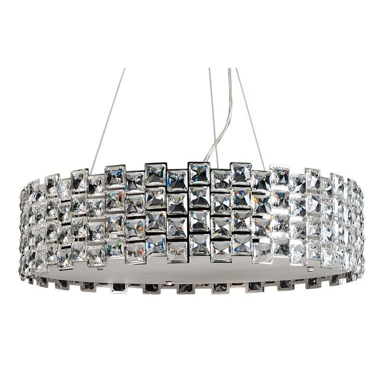 Pendente Lustre Redondo Cromado Com Cristal E Fechamento Inferior Em Vidro D60Cm - Atlanta
