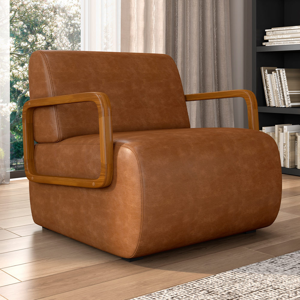 Poltrona Decorativa Orgânica Bruxelas K01 Couríssimo Caramelo - Lyam Decor em Oferta na Shopee