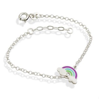 Pulseira infantil arco-íris colorido prata 925 com extensor