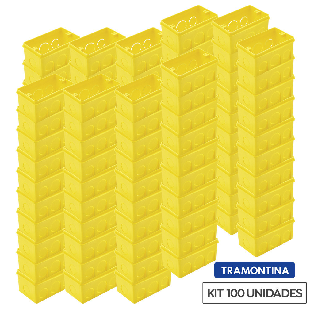 Kit 100 Caixas De PVC 4X2 Retangular Amarela 57500/041 Tramontina