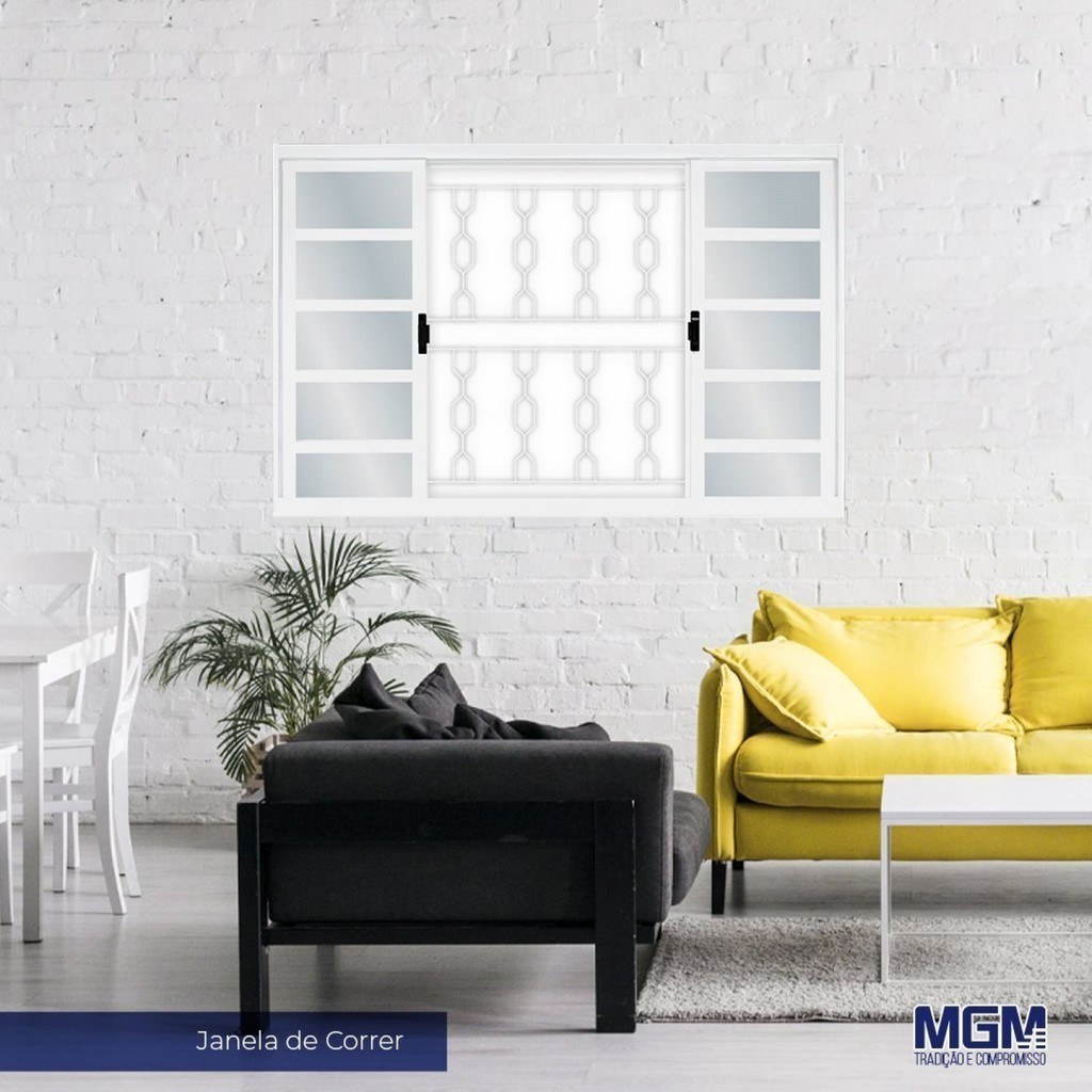 Janela de Aço de Correr 100x150cm 4 Folhas com Grade Minas Sul MGM - Home & Living