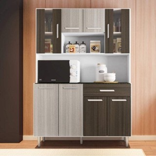 Armário de Cozinha 8 Portas 1 Gaveta Gabi  Branco/Rovere/Amêndoa em Oferta na Shopee