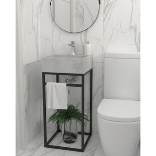 Gabinete De Banheiro Com Cuba De Pedra Ardosia 40Cm Preto Fosco/Concreto em Oferta na Shopee