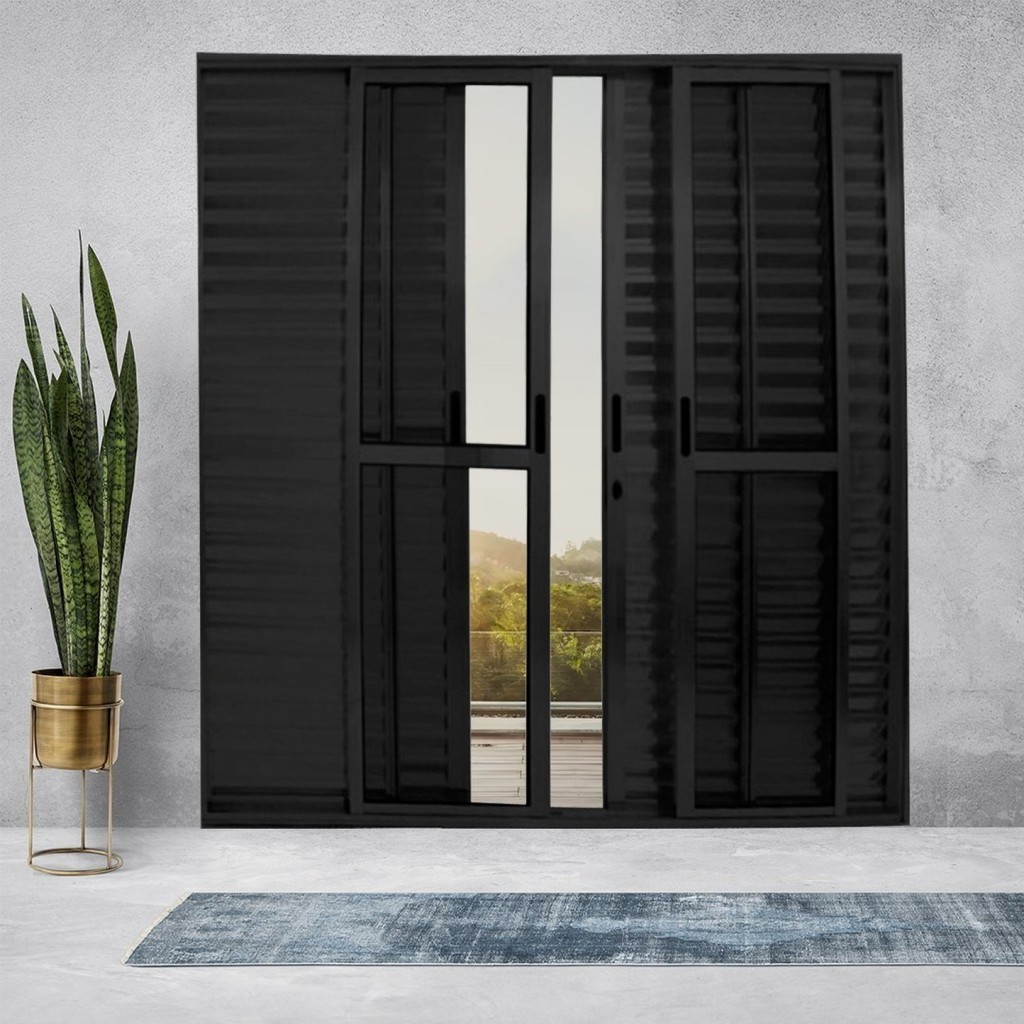 Porta Balcão de Alumínio 6 Folhas 210 X 200cm com Fechadura Linha 25 Preto em Oferta na Shopee