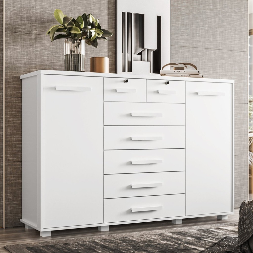 Cômoda 2 Portas 7 Gavetas Fontana Albatroz Branco - Home & Living