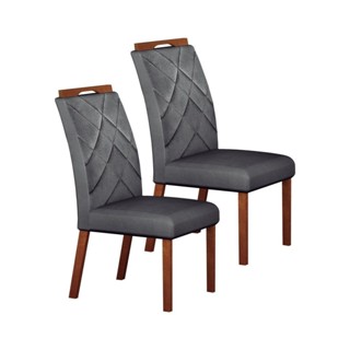 Conjunto 02 Cadeiras de Madeira para Sala de Jantar Larissa Freijó/Chumbo em Oferta na Shopee