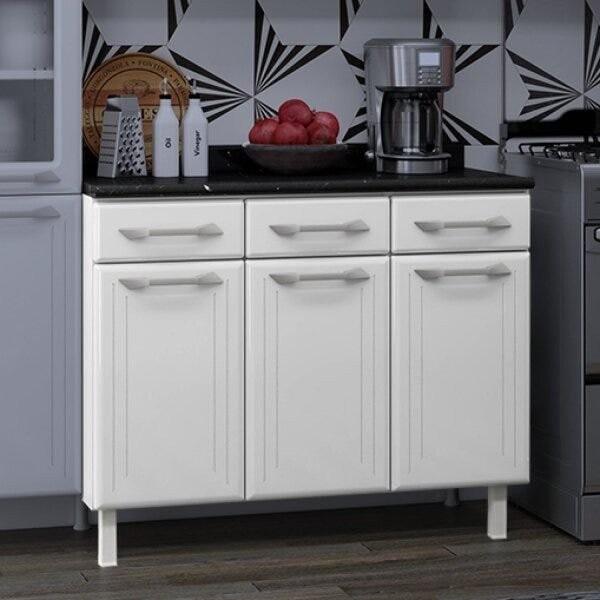 Balcão de Cozinha em Aço Triplo com Tampo Topázio  Branco