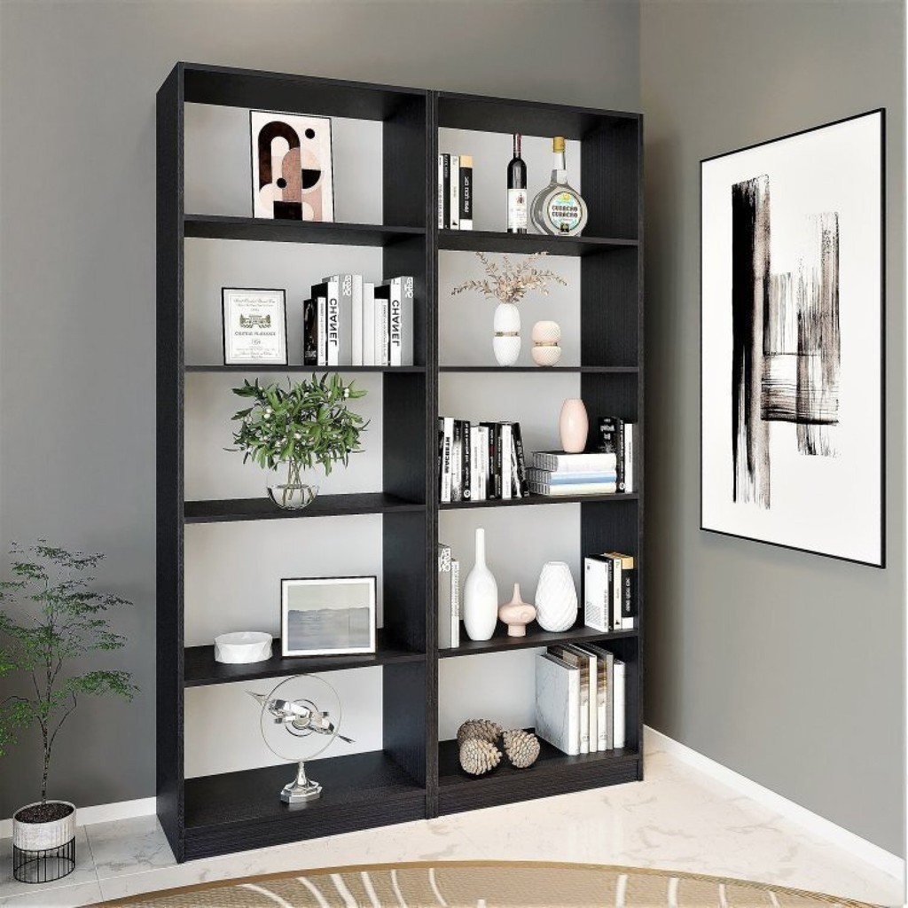 Kit 2 Estantes para Livros Multiuso 5 Nichos 175cmx104cm Montreal Yescasa Preto - Home & Living