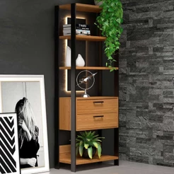 Estante para Livros 2 Gavetas 100% Mdf E91 Freijó/Preto Fosco - Dalla Costa