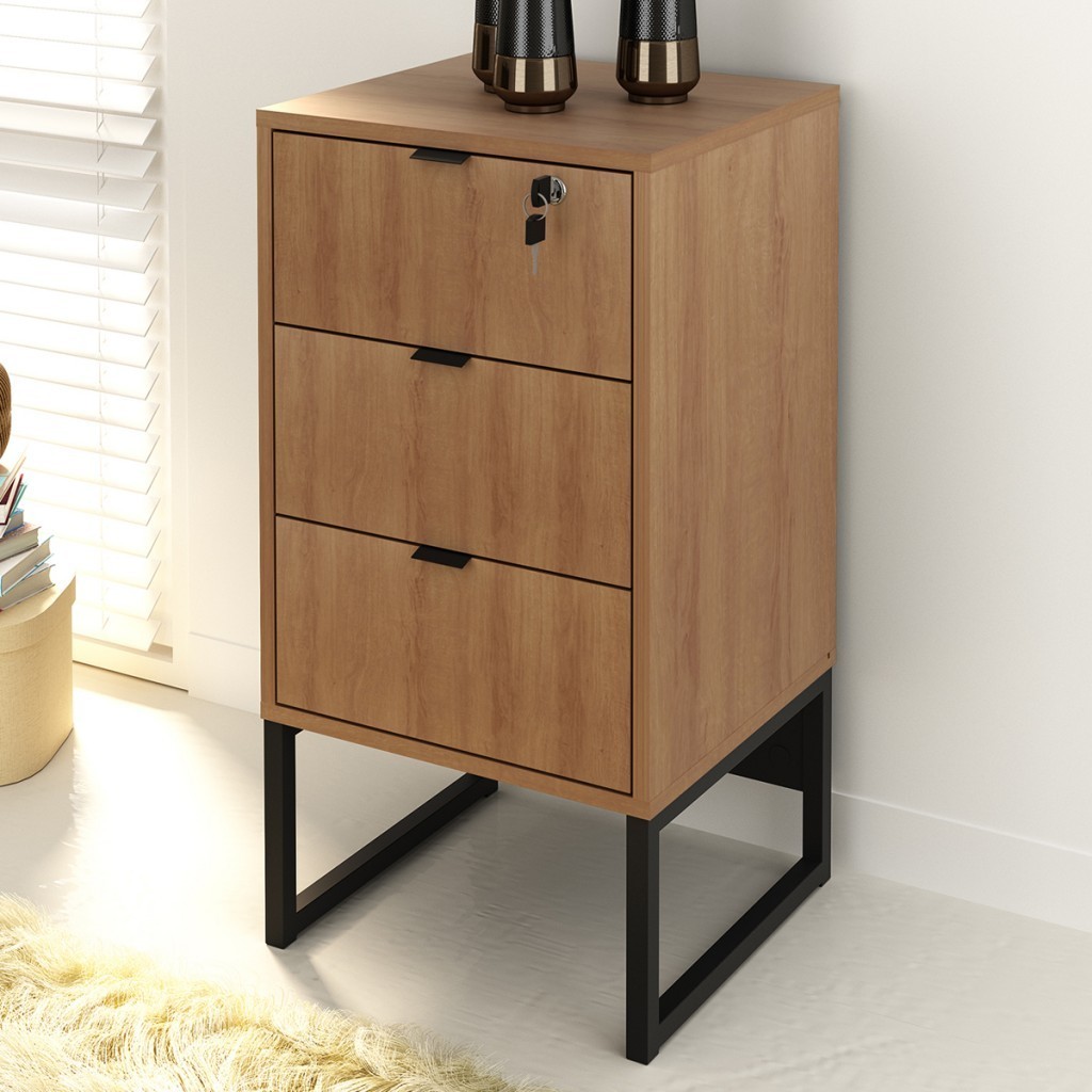 Gaveteiro 3 Gavetas Amendoa/Preto Me4158 - Tecno Mobili - Home & Living